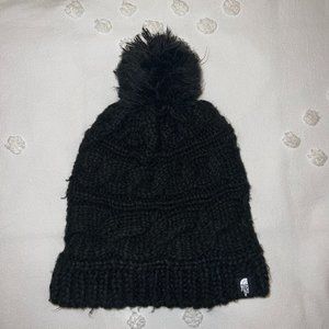 Black North Face Cable Knit Pom Beanie